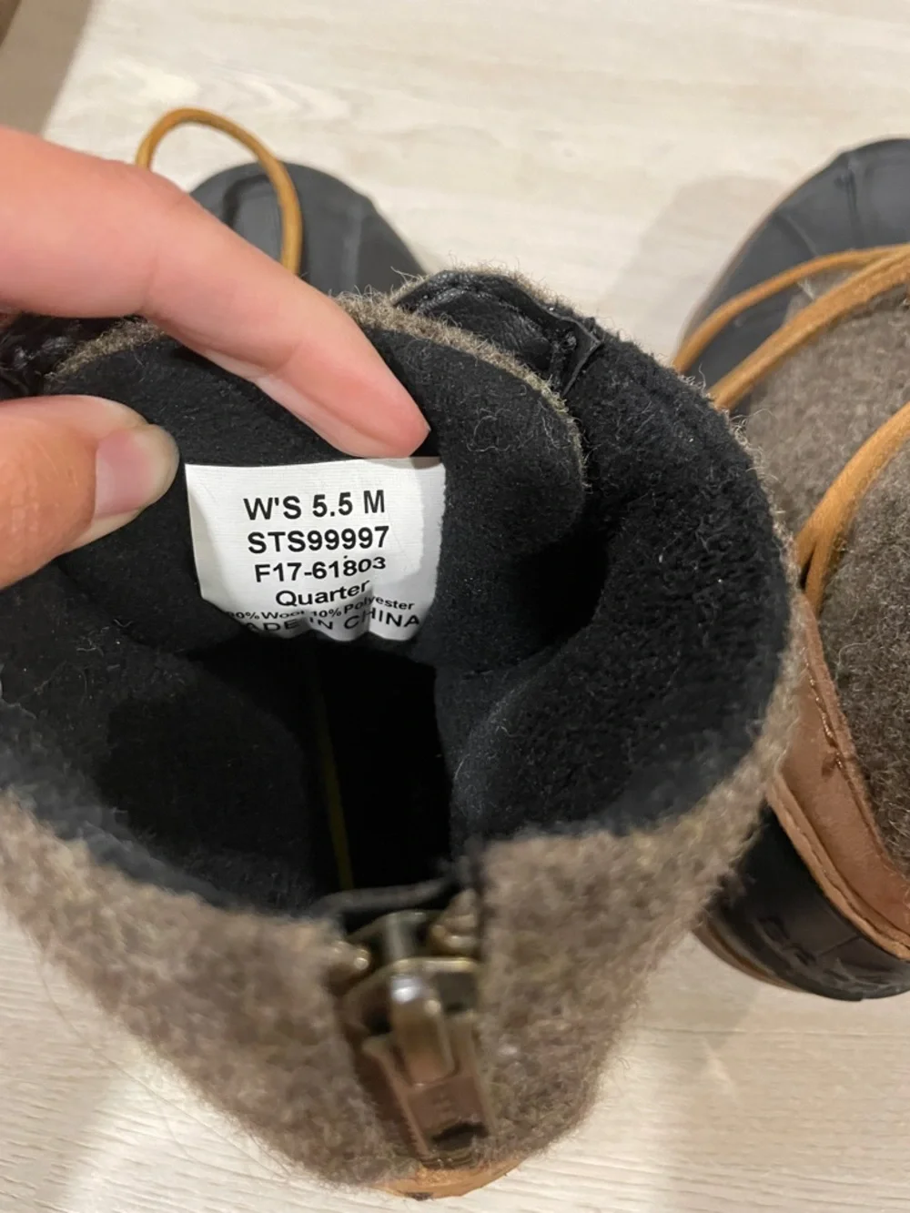 Sperry Brown Wool-Look Duck Boots with Tan Laces